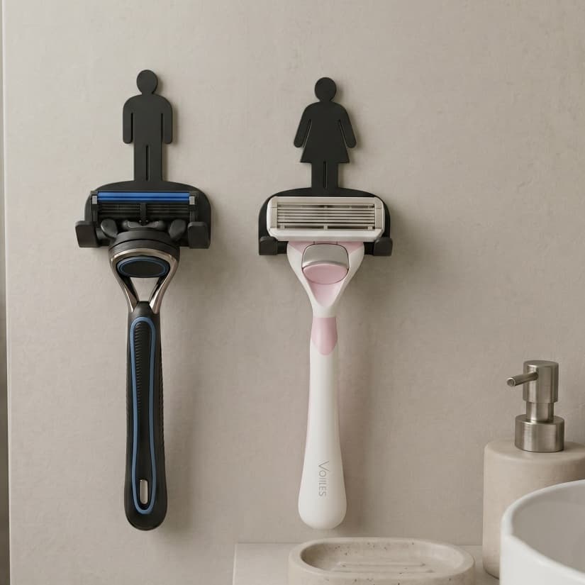 Suporte Lâmina De Barbear Parede Banheiro Kit Conjunto Feminino Masculino Dele Dela Organizador