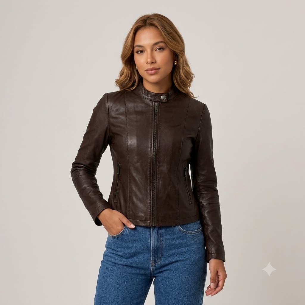 Jaqueta Feminina Couro Sintético Premium Slim Fit sem Forro e sem Capuz
