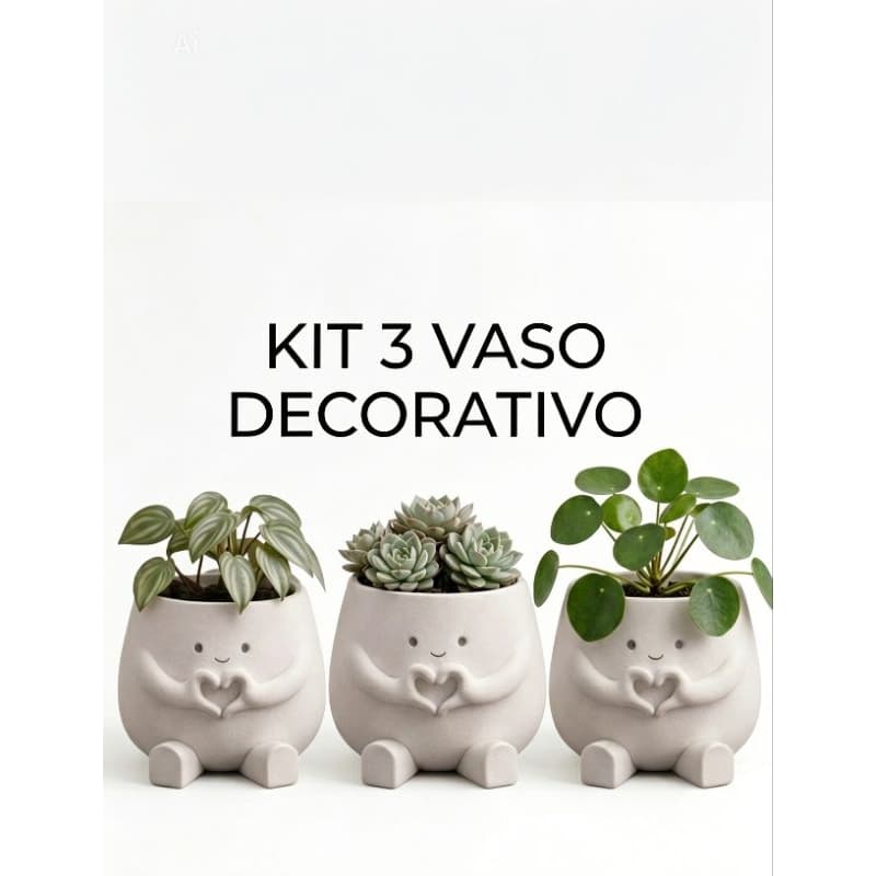 Kit 3 Vasos Decorativos para Suculentas e Cactos em Plástico Vasinhos Fofos para Decoração de Mesa e Escritório Quarto