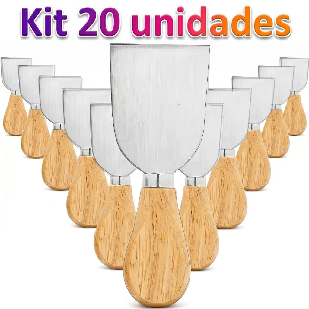 Kit 20 Espátulas Inox Para Patê, Queijo e Frios com Cabo de Madeira (Não Inclui Faca E Garfo)