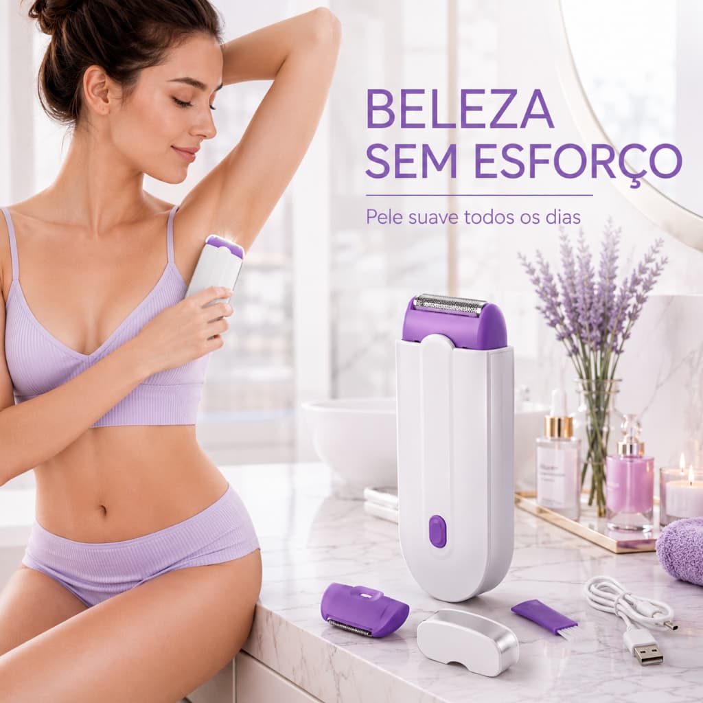 Removedor de Pelos Feminino 2 em 1 USB Recarregável Sem Dor para Corpo e Rosto