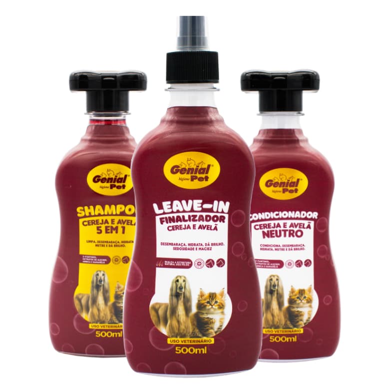 Shampoo5 em 1, Condicionador e Finalizador Leave-in 500ml Cereja & Avelã - para Cães e Gatos