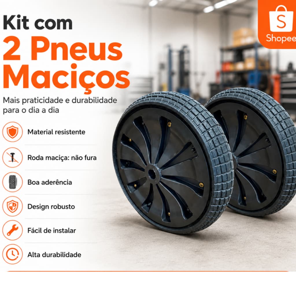 Kit 2 Pneu 1 Polegada sem câmara não fura para carrinho de mão pedreiro construção