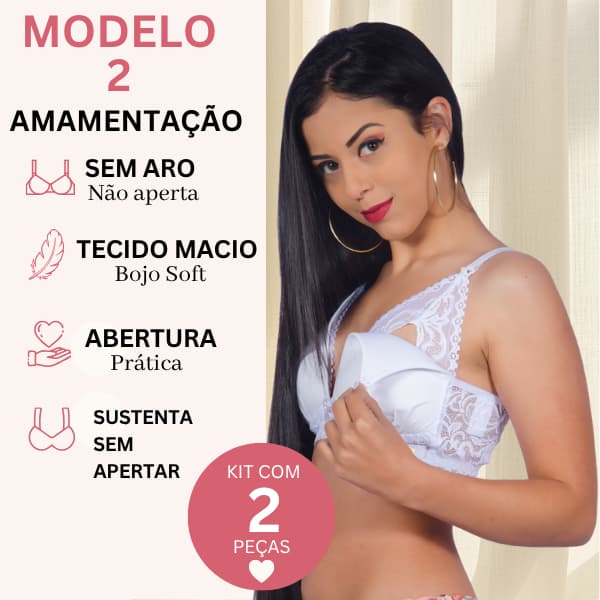Kit 2 Modelos Sutiã Amamentação Maternidade Conforto Enxoval Sem Aro com Bojo Pós Parto Renda Tecido
