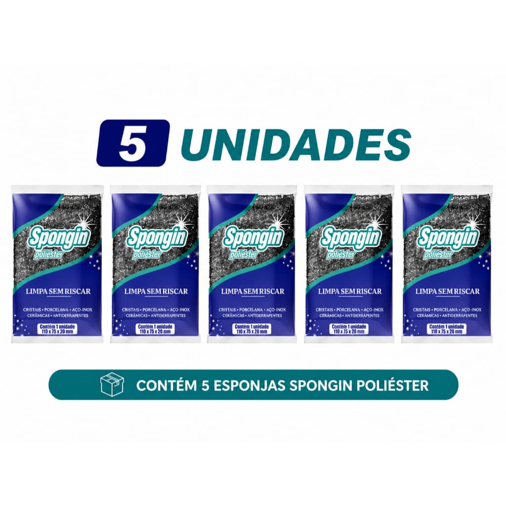 Kit 5 Esponjas Poliéster Spongin Multiuso Não risca lavar louça panelas pratos copos banheiro Sem Riscar