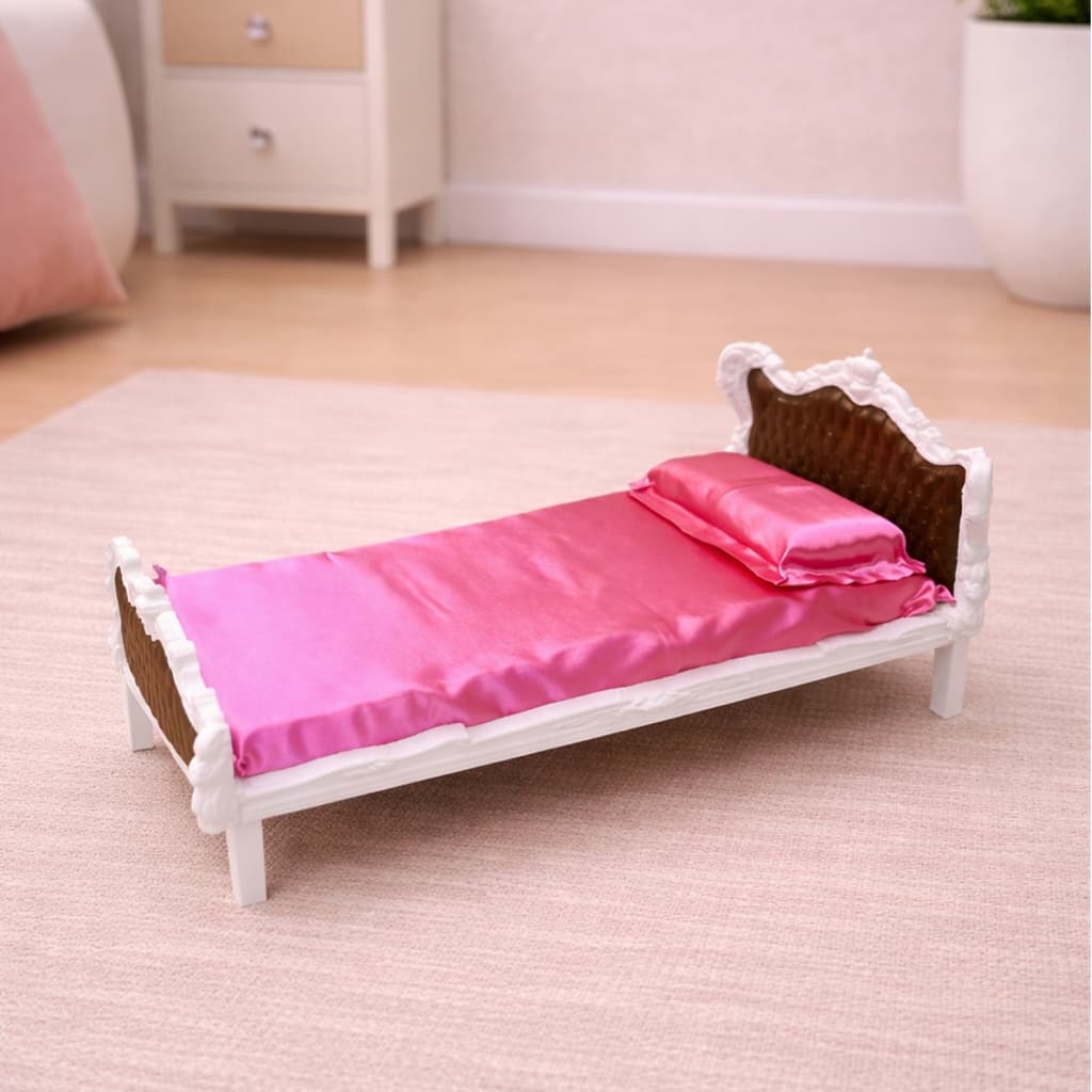 Cama para Bonecas Barbie Design Exclusivo com Colchão e Travesseiro de Espuma com lençol e fronha de cetim