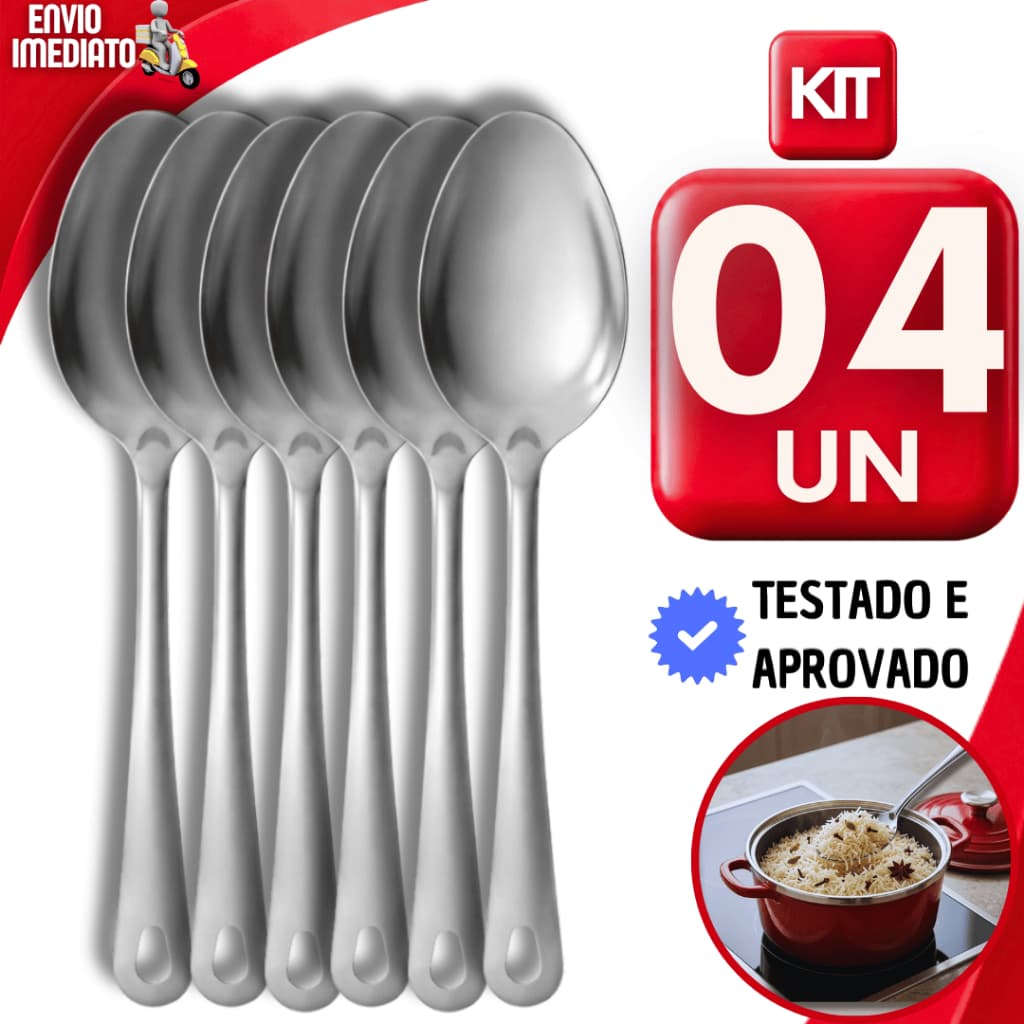 Kit Colheres Servir Arroz Inox Grande 25,2cm Ideal Cozinha Hotel Aniversario casa Restaurante Buffet Multiuso Utilidades