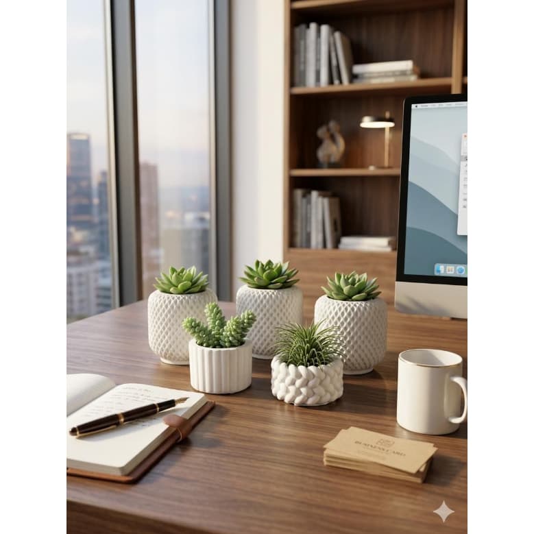 Kit 5 Vasinhos Decorativos de Gesso para Cactos, Suculentas e Plantas Artificiais