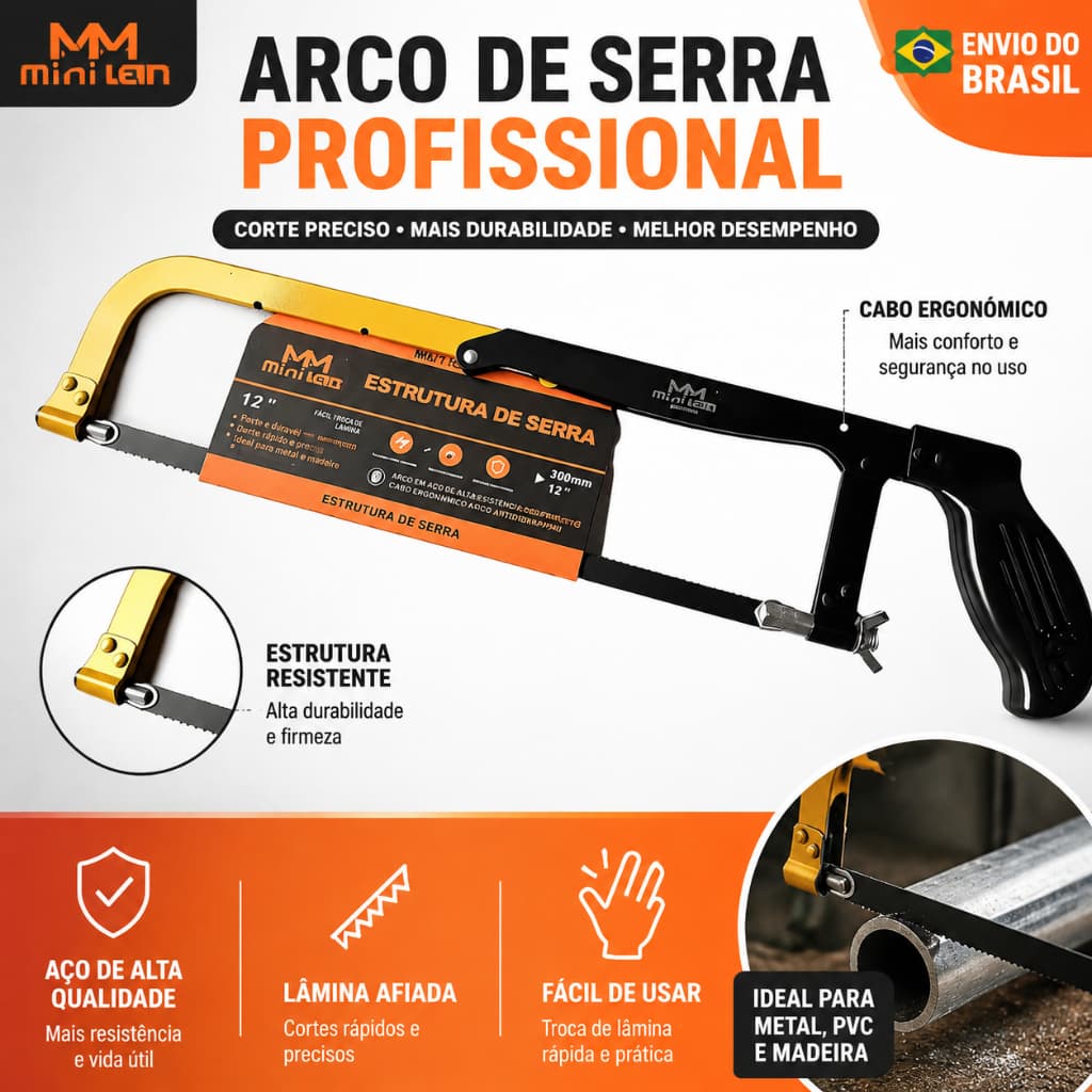 Serra Curva 12 Polegadas Aço Carbono Ajustável Multiuso Madeira PVC Metal Cabo Anatômico Ferramenta