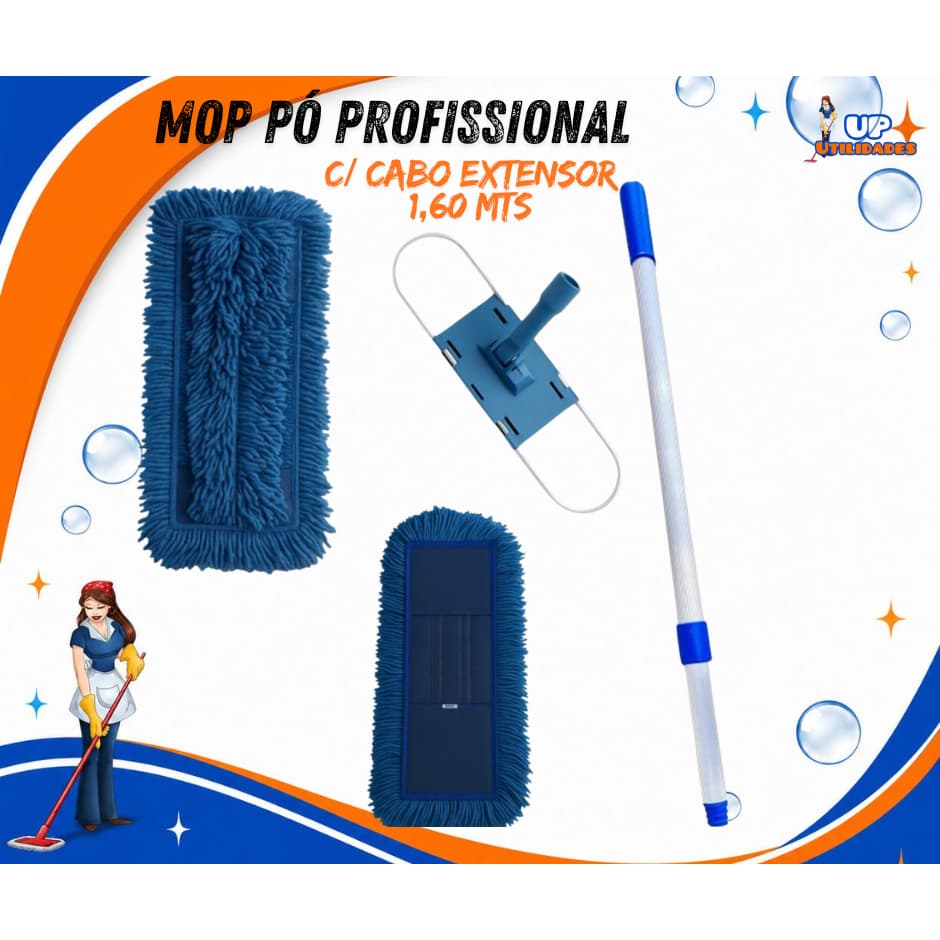 MOP PÓ COMPLETO ELETROSTÁTICO COM CABO DE ALUMÍNIO 1,5 MTS -- 40 CM ou 60 CM