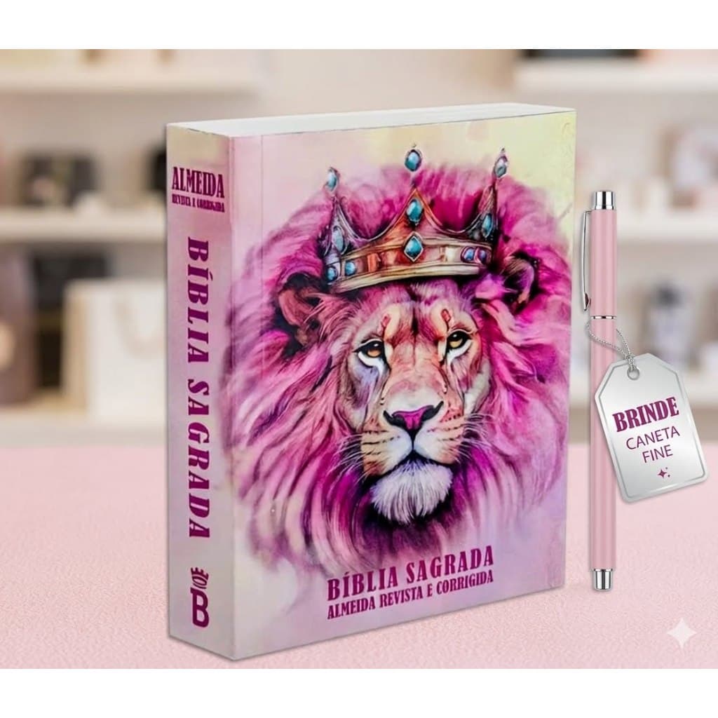 Bíblia Sagrada Almeida Revista E Corrigida Leão + Caneta Brinde