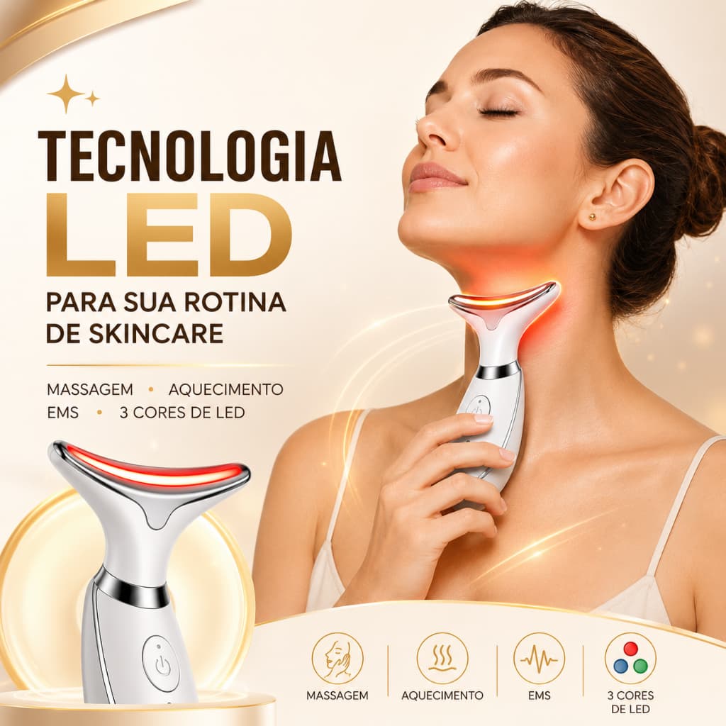 Massageador Facial EMS LED Anti Rugas Lifting Papada Recarregável