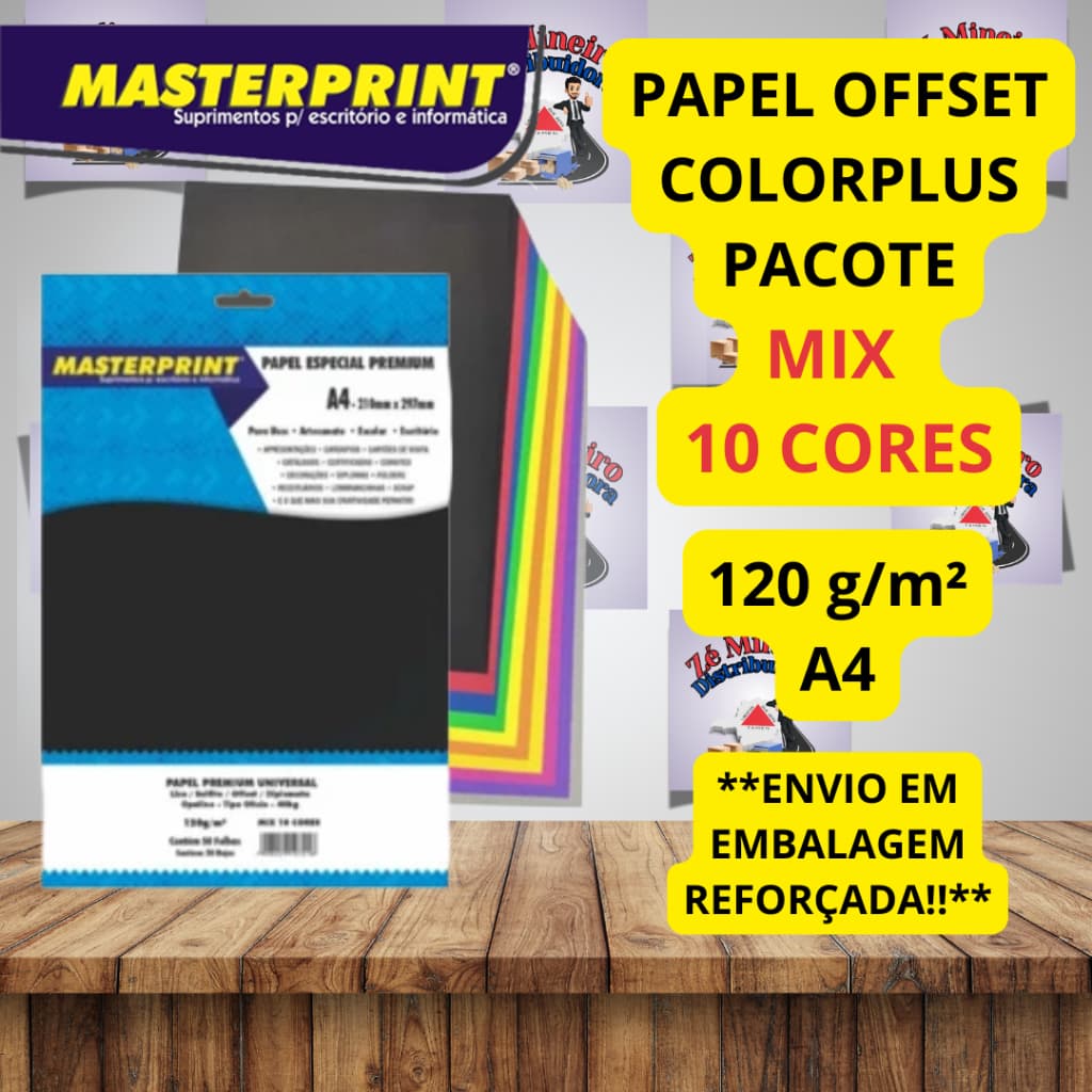 Papel Color Plus 10 Cores 120g A4 Masterprint Diplomata Liso Colorido Creative Paper Artesanato