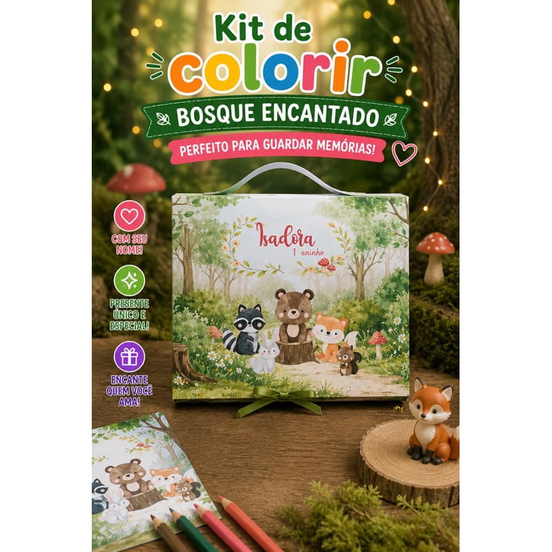 Kit de Colorir na Maletinha Bosque – Lembrancinha para Festa Infantil