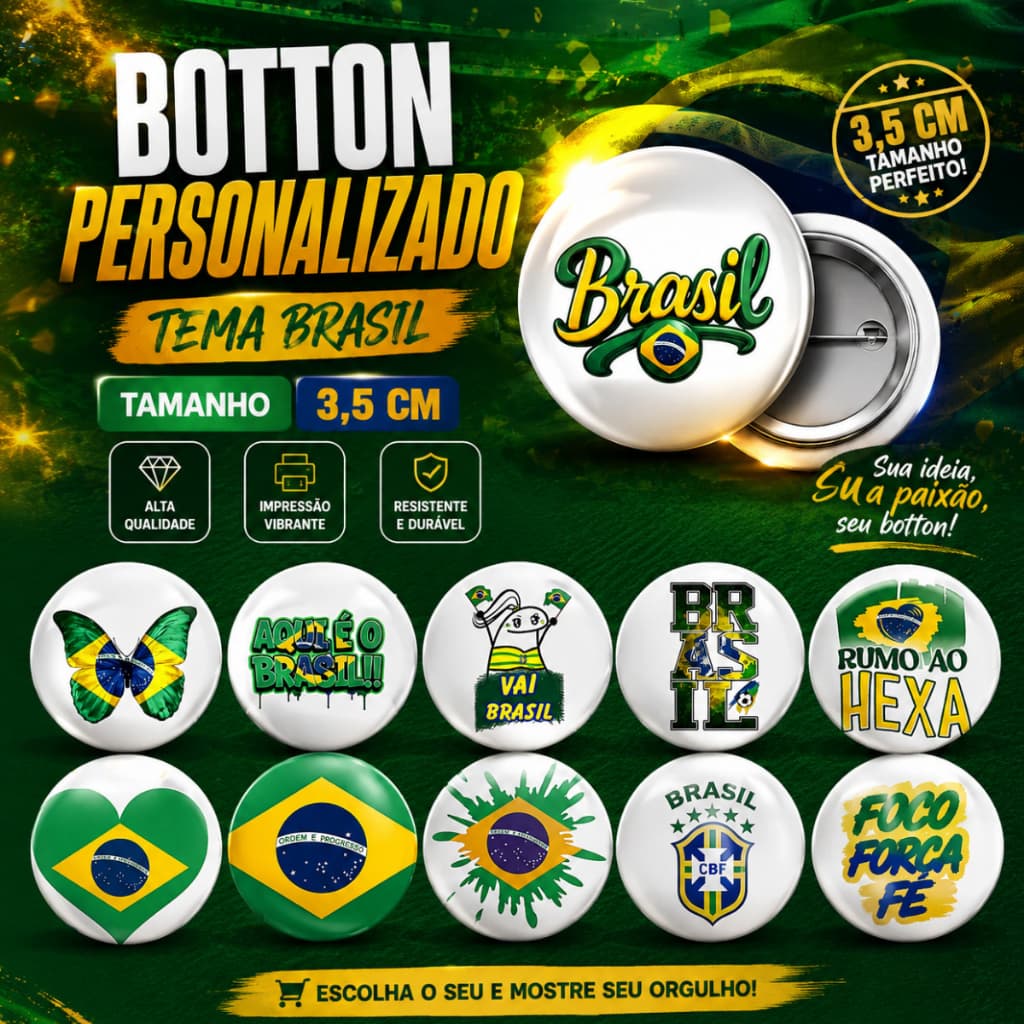 Kit10 Bottons Brasil / Bandeira Do Brasil - Botum / Boton / Broche (3,5cm )
