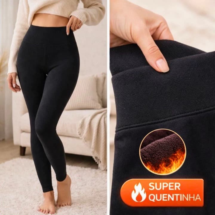 Meia Calça Térmica Peluciada Grossa Cintura Alta Confortável Inverno Flanelada Modeladora Cós Duplo