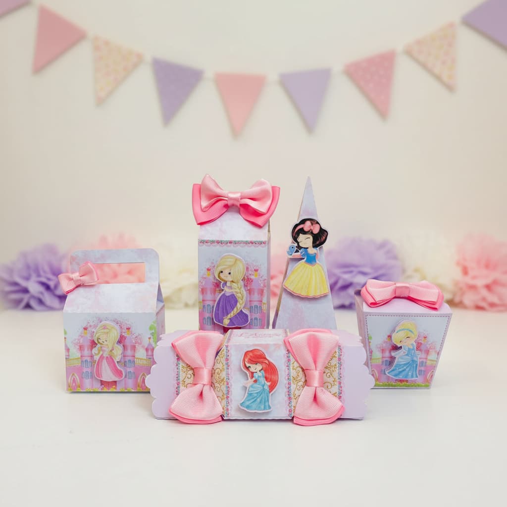 Kit Festa Pegue e Monte - Lembrancinhas Personalizadas Princesas - Aniversário - Caixa Milk Personalizada