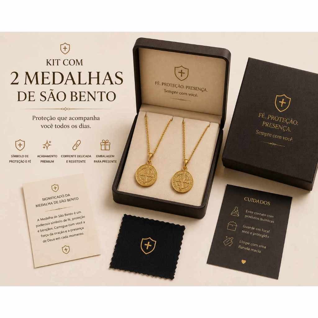 kit 2 COLAR SAO BENTO BANHADO RELIGIOSO DELICADO