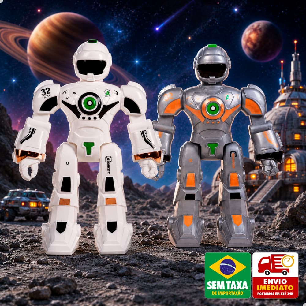 Robô Espacial Articulado Infantil Astro Robot com Luzes Coloridas e Sons Interativos 19x14cm