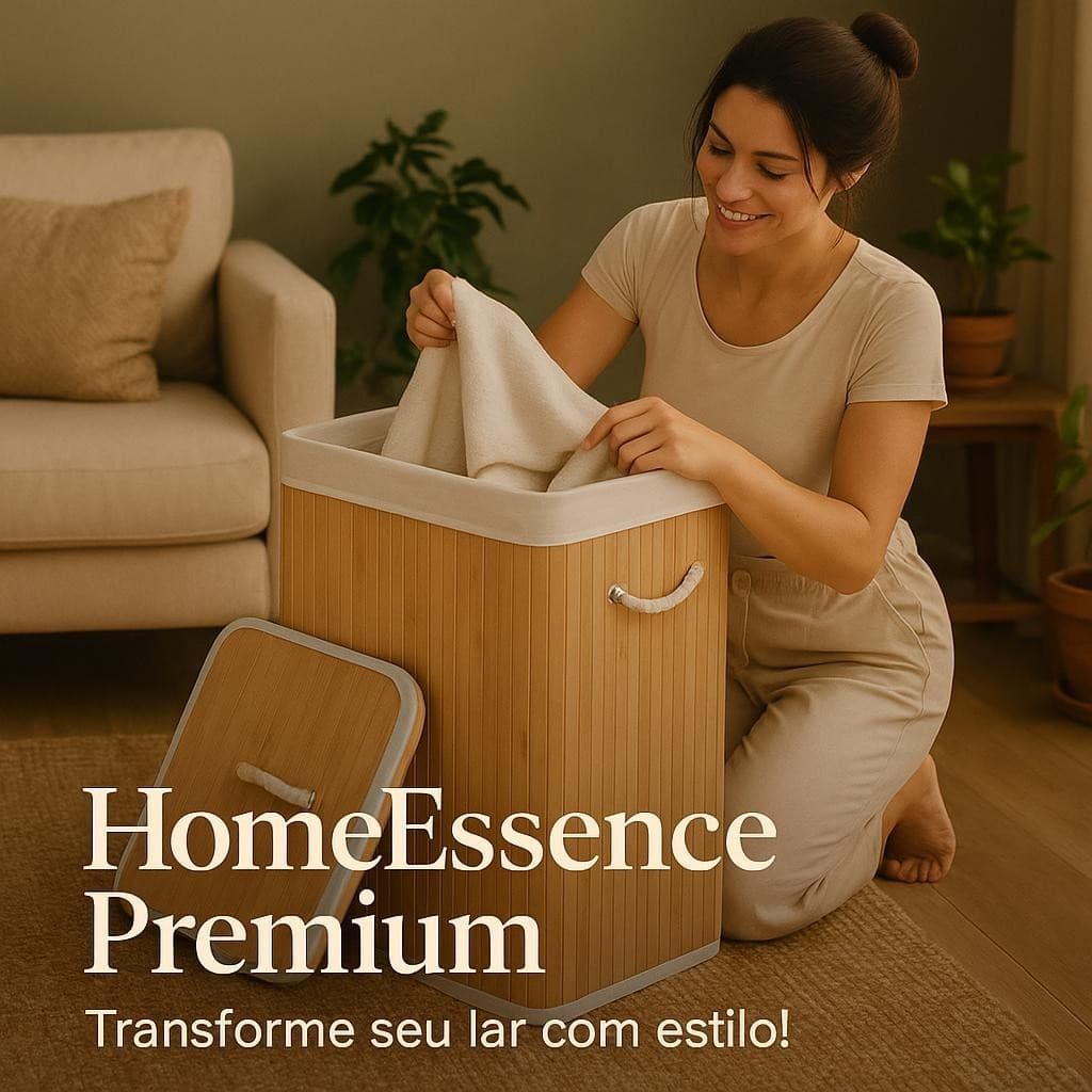 Cesto Organizador Bambu 70 Litros Com Tampa Alças Resistente