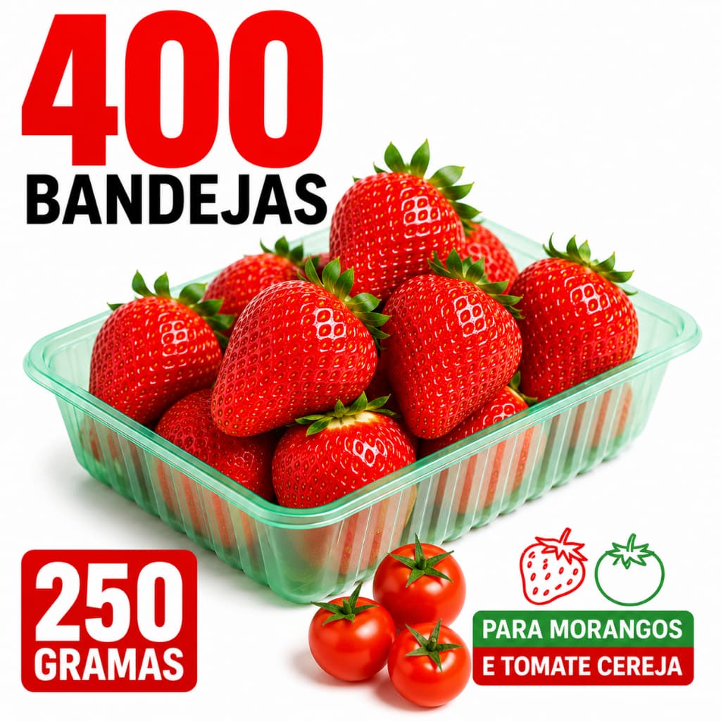 400 Bandeja Cumbuca Plástica Embalar Morangos Tomate Cereja 250 Gramas Promoção (P00) Verde