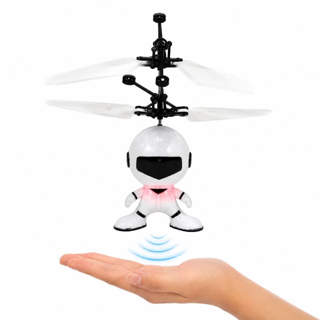Mini Drone Robô Voador Infantil Branco com Sensor e Luz LED