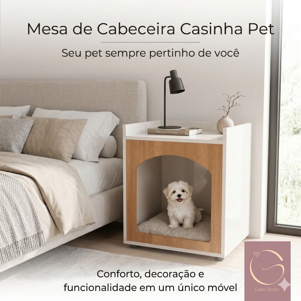 Mesa De Cabeceira Casinha Pet Cachorro Gato Com Almofada Inclusa MDF MDP Decorativa