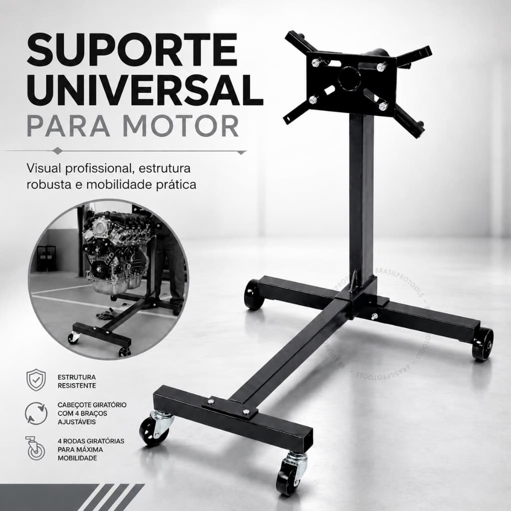 Suporte Universal para Motor 4cc e 6cc Barra Reforçada Regulável para Manutenção Automotiva