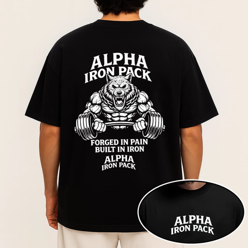 Camiseta Masculina Oversized 100% Algodão Estampa Lobo Academia Musculação Alpha Iron Pack