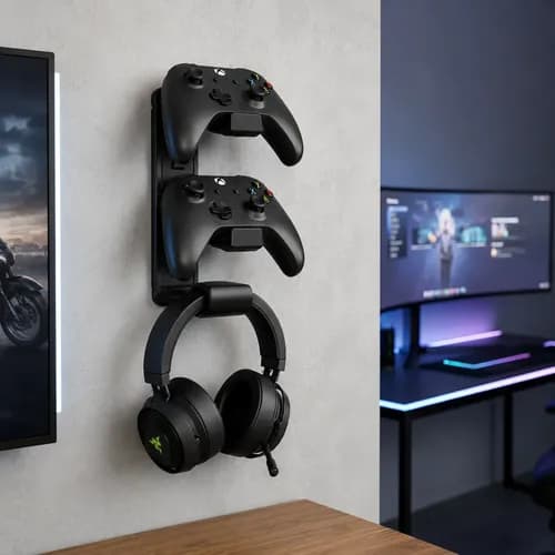 Suporte Headset e Controle Gamer Parede 2 em 1 Organizador para Fone e Xbox PS5 PS4 PC