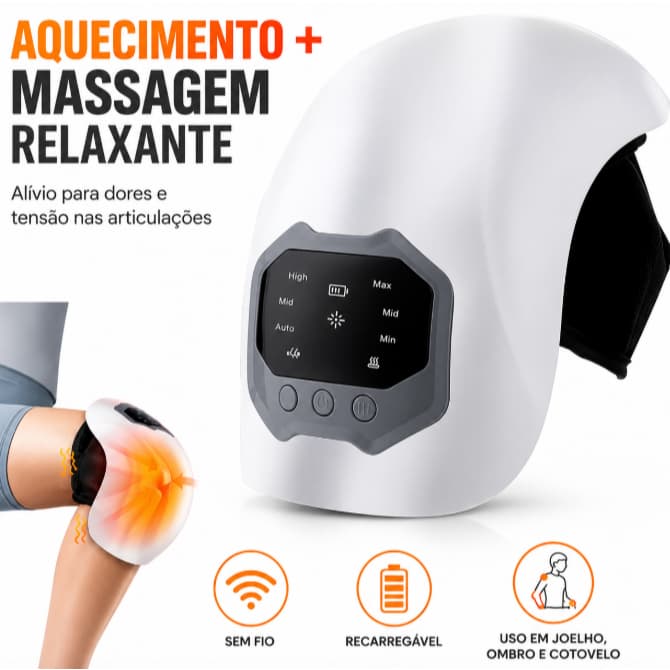Massageador Térmico para Joelho Ombro e Cotovelo Sem Fio Recarregável com Aquecimento e Vibração