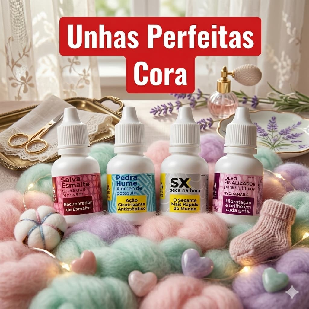Kit Cuidados Em Gotas Cora : Pedra Hume+ Salva Esmalte+ SX Secante +Óleo Finalizador para Cutícula – Rosa Mosqueta