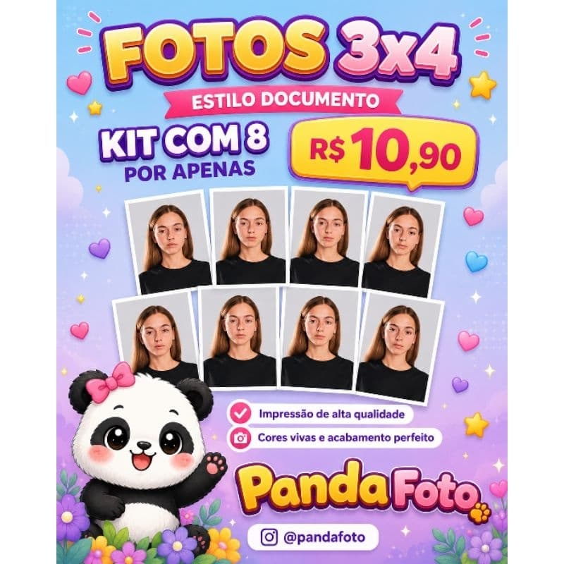Foto 3x4 Kit com 8 Fotos Papel Glossy 180g Alta Resolução Brilho