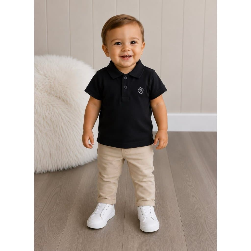 Conjunto Festa e Batizado Polo e Calça Bege Areia Roupa de Menino 100% Algodão