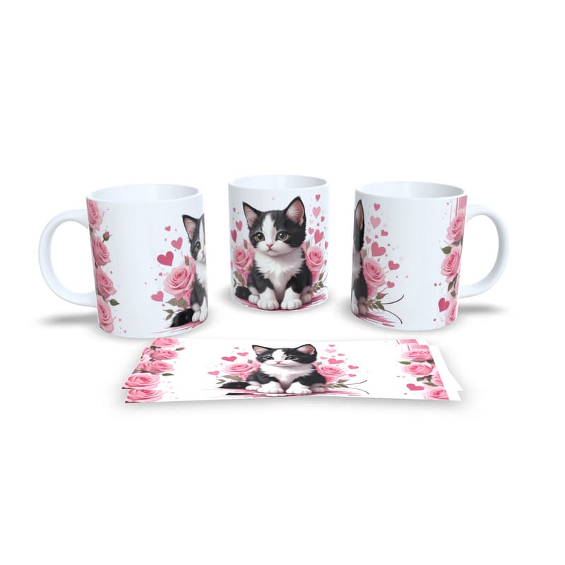 Sara Presentes, Caneca Cerâmica Personalizada Gato / Gatinho Sublimação + Chaveiro Articulado GT4