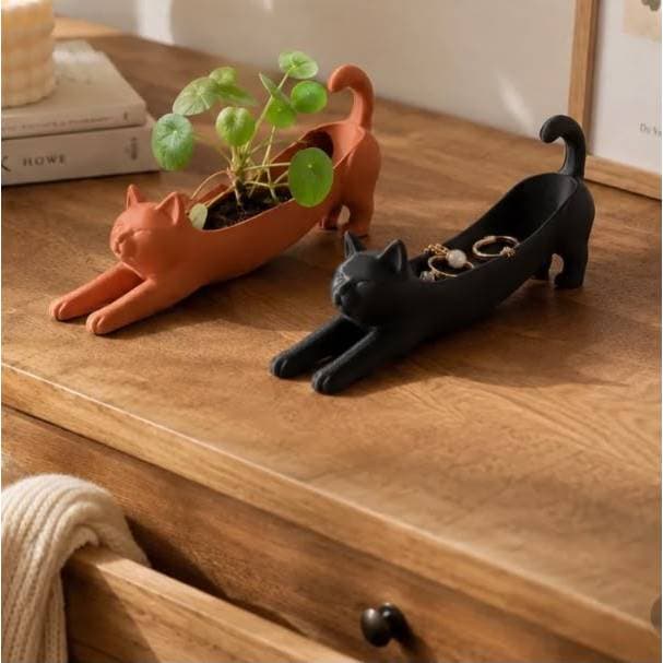 Mini Vaso Cachepot E Porta Joias Gatinho Alongado Decorativo Organizador Mesa