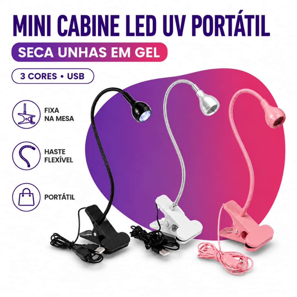 Mini Cabine LED UV Unha Gel Portátil Secador Profissional USB Clip Mesa 18W Manicure Acrigel Nail Designer