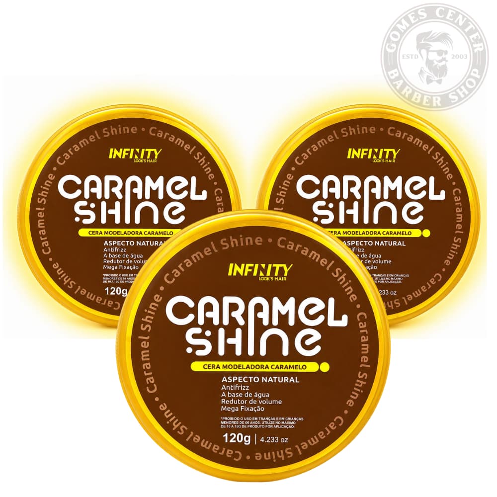 3x Pomadas/Cera Modeladora Caramelo Shine Infinity Looks Hair Antifrizz Aspecto Natural Reduz Volume