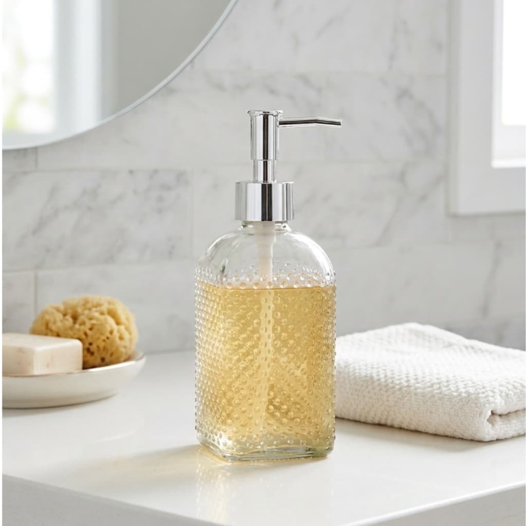 Porta Sabonete Líquido Vidro Transparente Luxo Bolinha 400ml Banheiro Lavabo