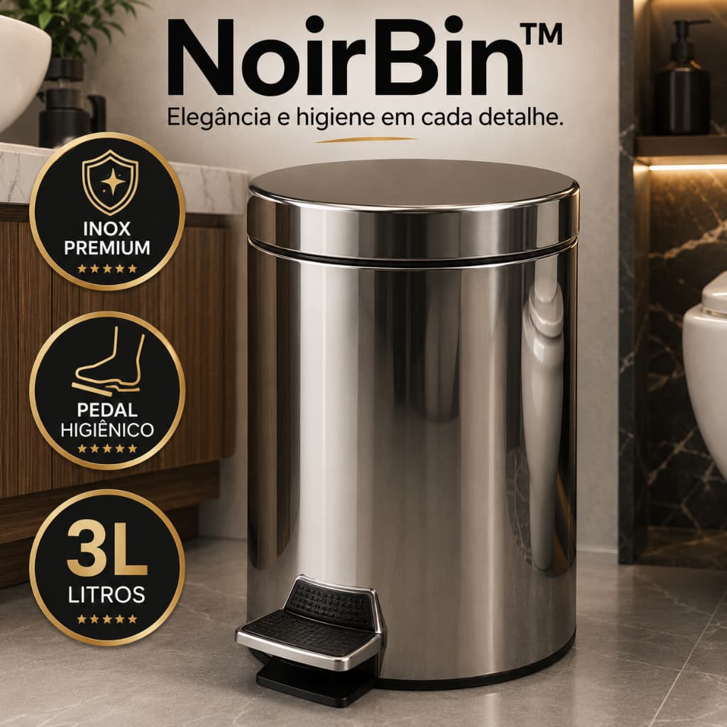 Lixeira Inox 3L com Pedal Balde Interno Removível Compacta para Banheiro Lavabo Escritório