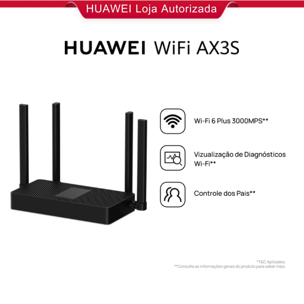 HUAWEI WiFi AX3S Roteador, Wi-Fi 6+ | 3000Mps, Visualização de Diagnósticos WI-Fi, Controle dos Pais