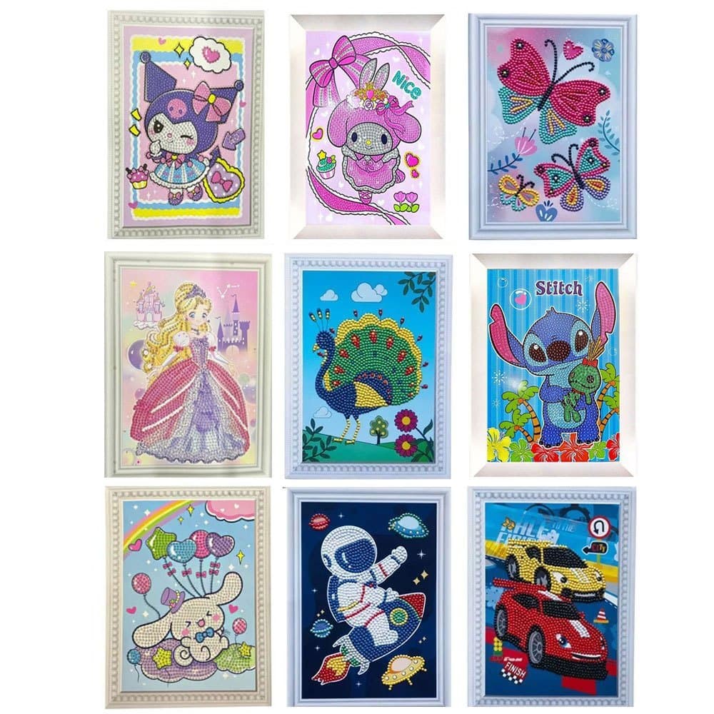 Kit Desenhos Infantil Adesivo 5d P/ Colorir Pintura Diamante