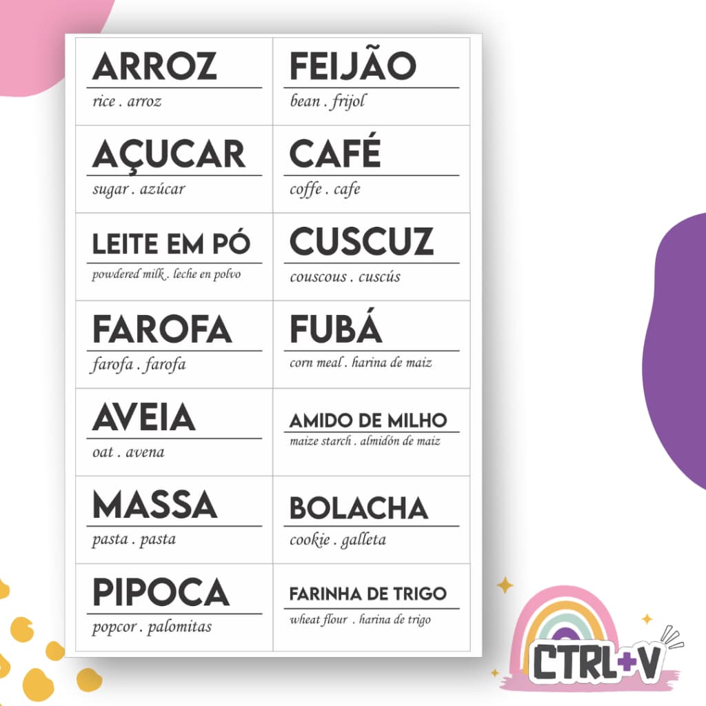 Kit 28 Etiquetas para Potes de Mantimentos em Vinil | Adesivos para Organização de Cozinha | Transparente ou Branco