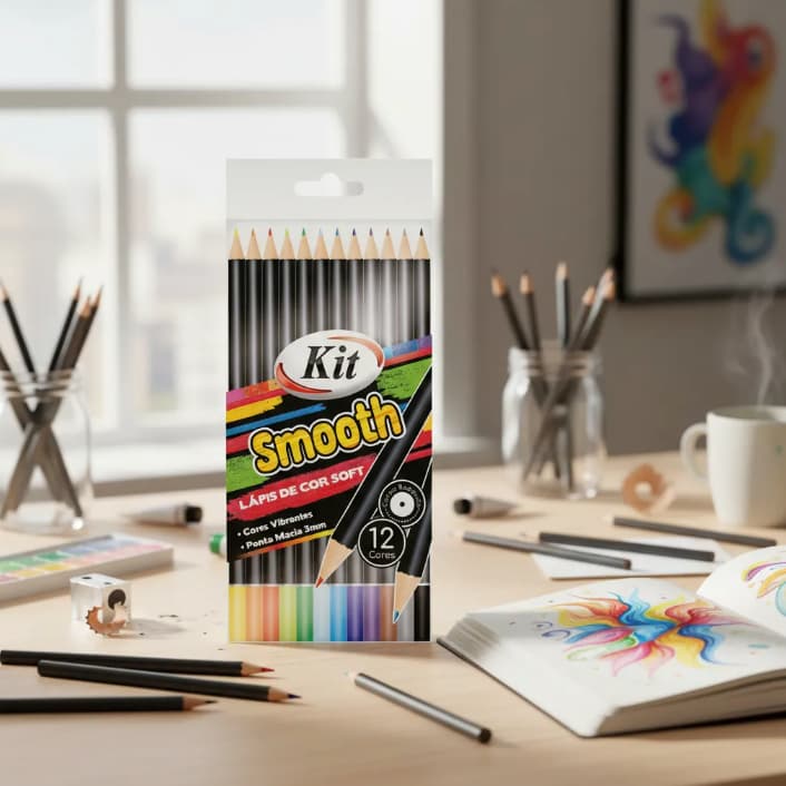 Lápis De Cor Kit Smooth Soft Com 12 Cores - Não Tóxico Cores