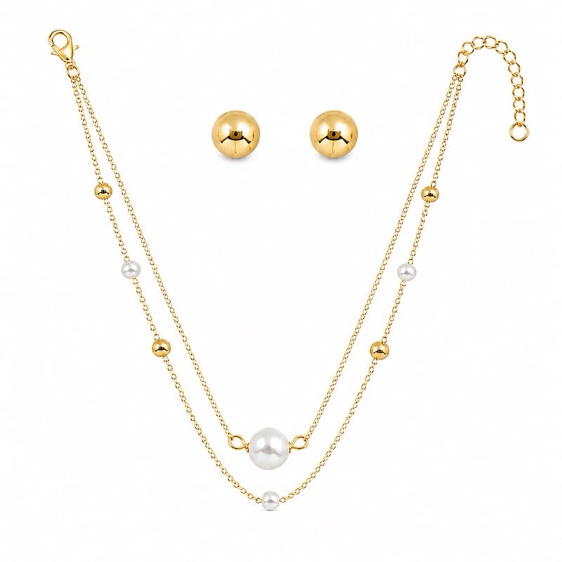 Kit Colar Feminino com Brinco Aço Inox Dourado Elegante Presente Feminino