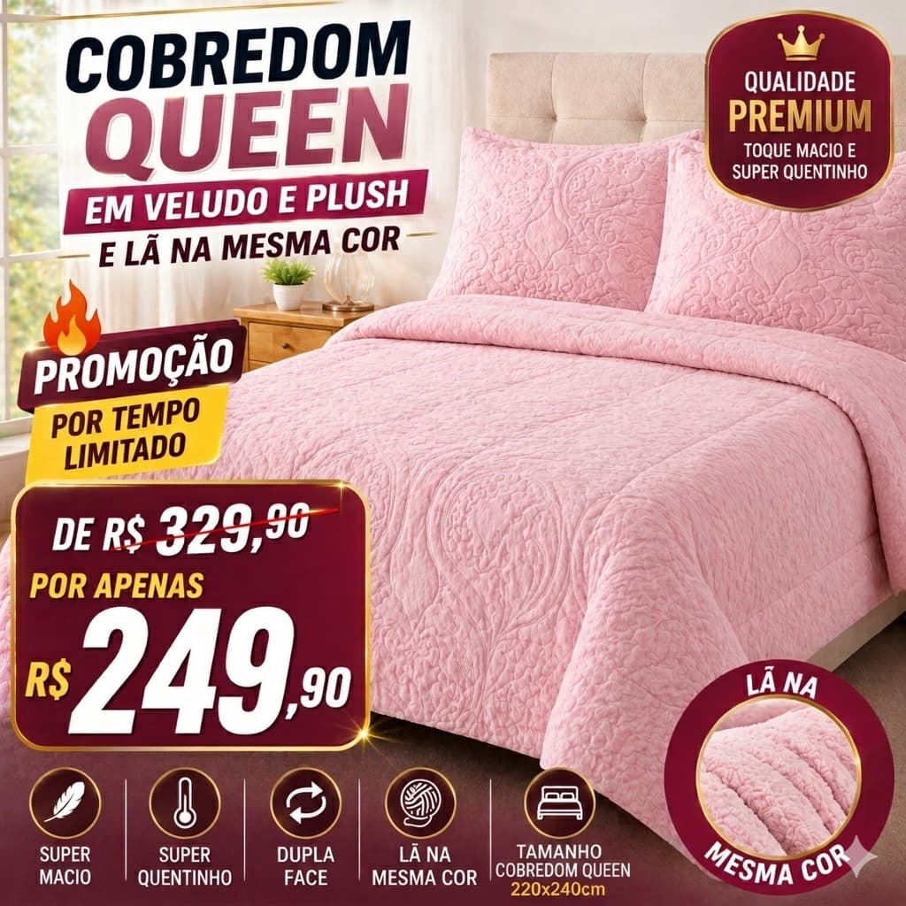 Cobredom Queen Sherpa e Plush Lã na mesma cor Gigante 2,20m x 2,40m Promoção Inverno Quente