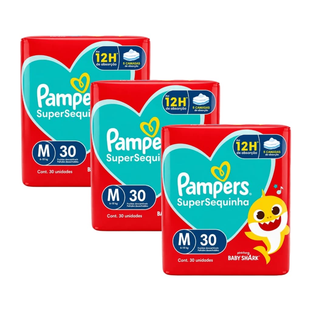 Kit 3 Fralda Descartável Infantil Pampers Supersec M