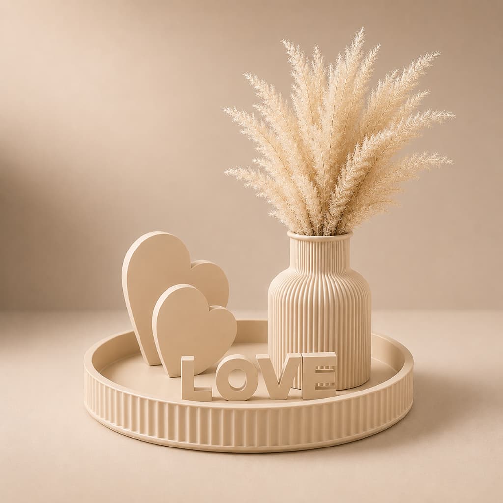 Decoração Sala Love Premium com Vaso Bandeja e Corações e Palavra Love Decoração para Sala Quarto Mesa de Centro