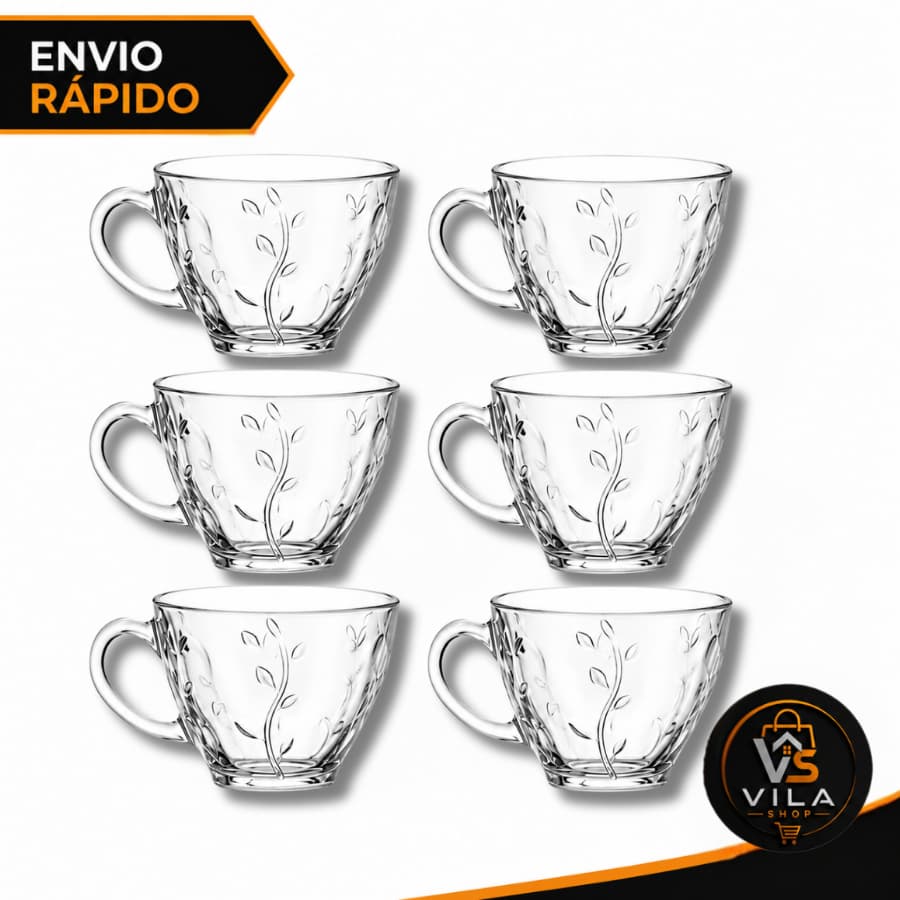 Kit 6 Xícaras De Café 190ml Em Vidro Retrô Elegante Com Alça
