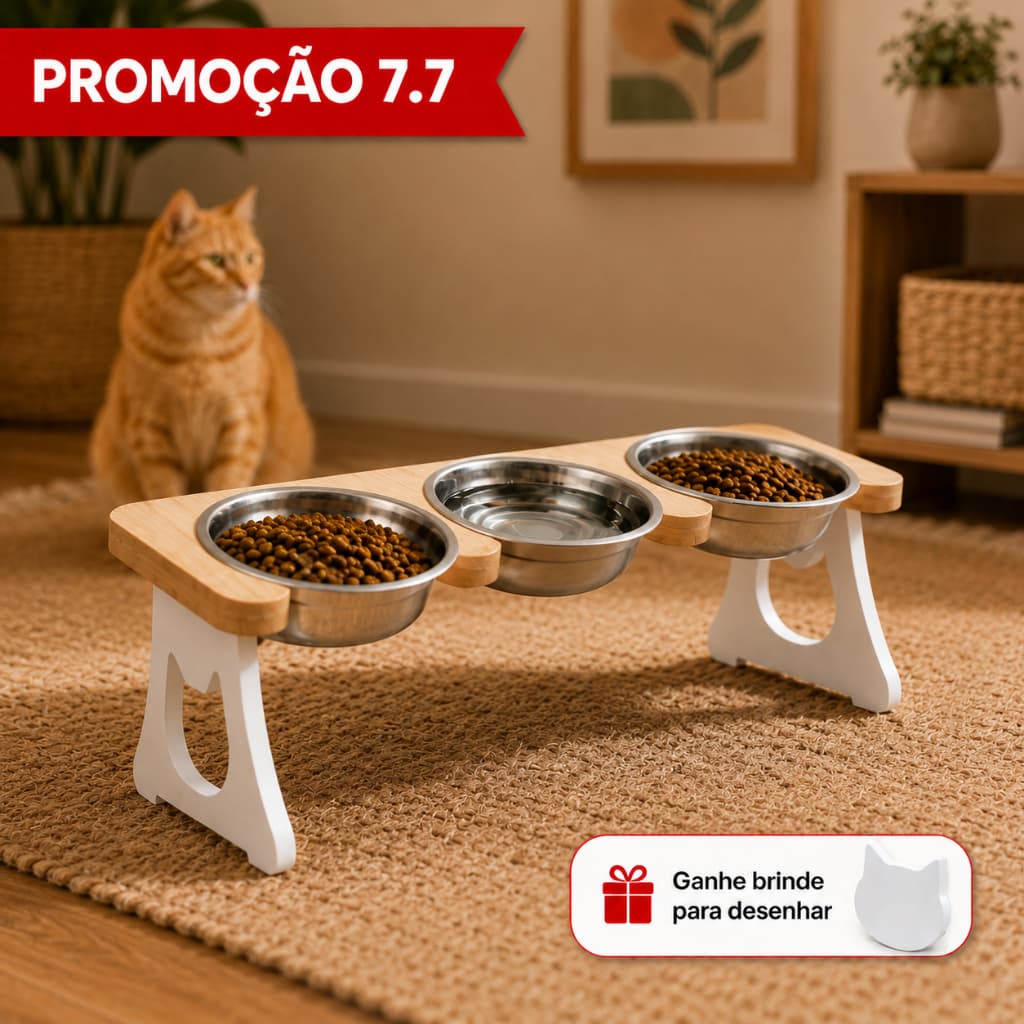 COMEDOURO EM INOX TRIPLO PARA GATOS OU CACHORROS PEQUENOS